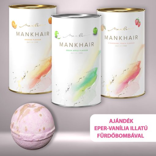 MANKHAIR TRIO - zöldalma - narancs - eper-őszibarack + ajándék fürdőbomba