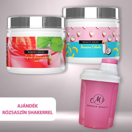 Manker Beauty Drink DUO - Epres limonádé-Banana Colada ajándék rózsaszín shakerrel